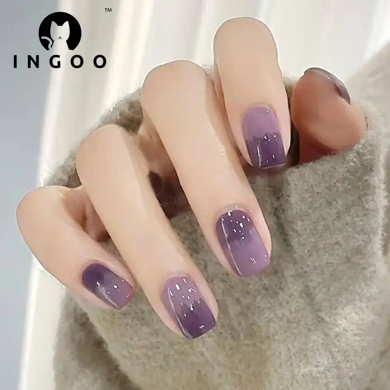 

24Pcs Wearable Short Fake Nail Taro Purple Gradient Fullcover Press On Nails Tips Art Detachable Artificial False Nail With Glue