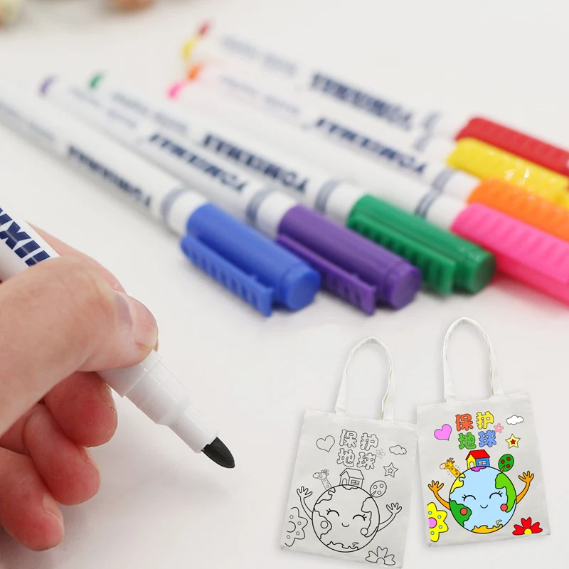 

8 Pcs/Set Clothes Textile Marker Fabric Paint Pen DIY Crafts T-shirt Pigment Painting Pen School Home Stationery Graffiti Supply