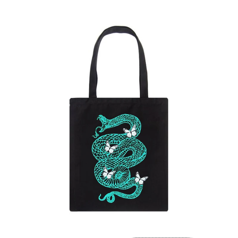 Повседневная женская сумка с бабочкой и змеиным принтом холщовая винтажная