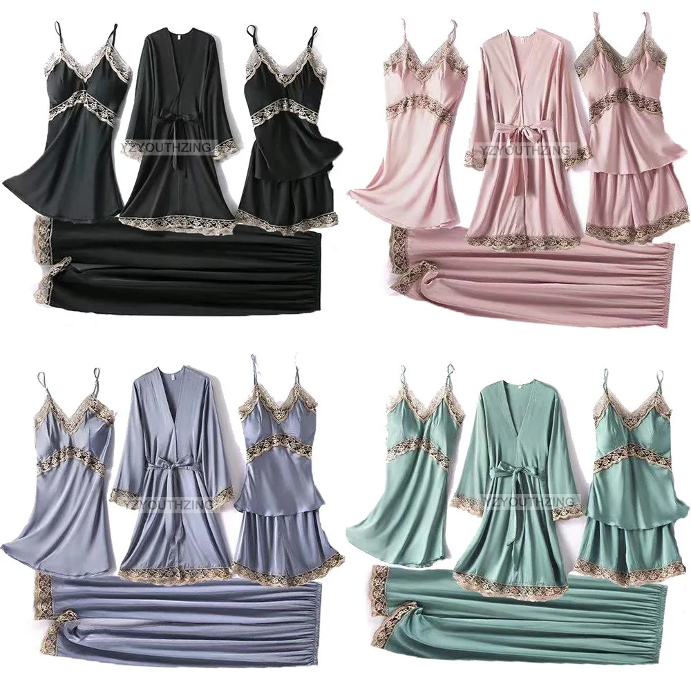 Пижама атласная Женская с V-образным вырезом 5 шт. | одежда