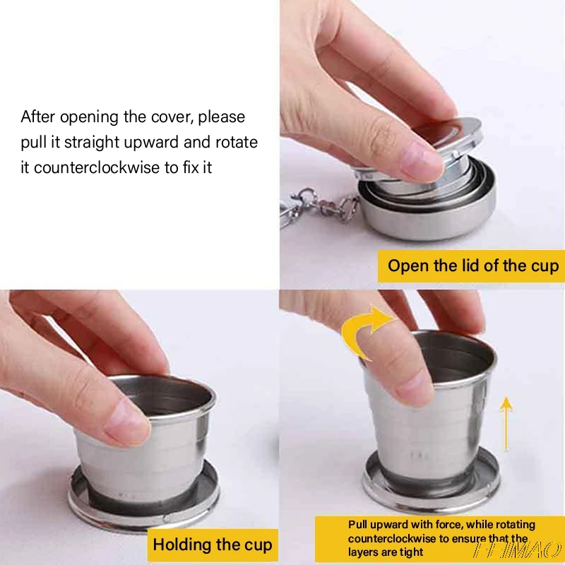 

75ml Creative Stainless Steel Folding Cup Portable Outdoor Travel With Keychain