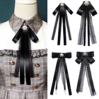 Модный женский галстук-бабочка с лентой для женщин, Кружевной Галстук-бабочка, жемчужные броши, булавка для рубашки, костюма, студенческие аксессуары для деловой одежды