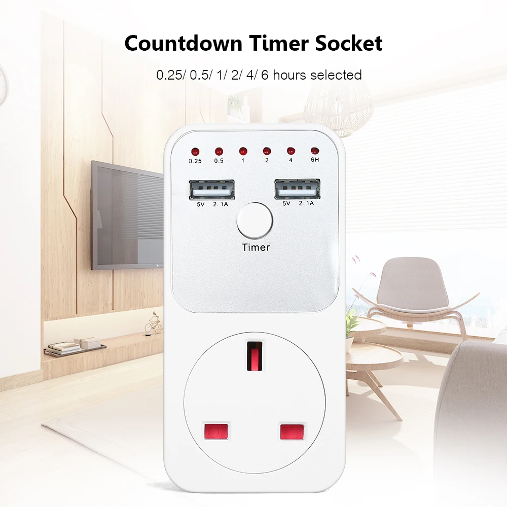 Розетка с таймером обратного отсчета 2 USB-портами 5 В штепсельная розетка таймер