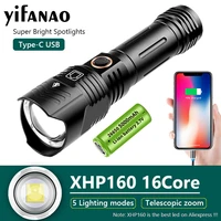 upgrade xhp160 16core powerful led flashlight usb rechargeable zoom torch ipx6 waterproof tactical flash light by 2665018650