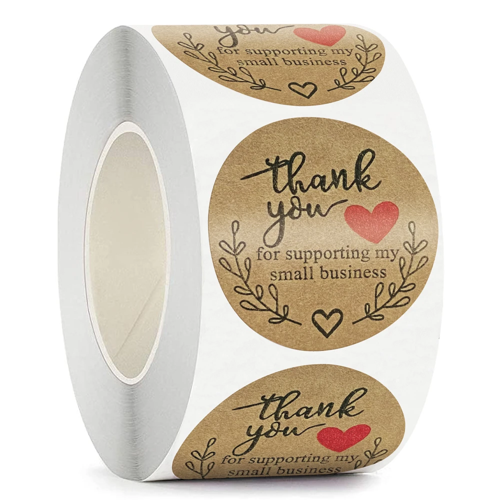 

500 Pcs Thank You Stickers Vintage Olive Branch Kraft Paper Labels for Baking Small Shop Packaging Decoration Handmade Stickers