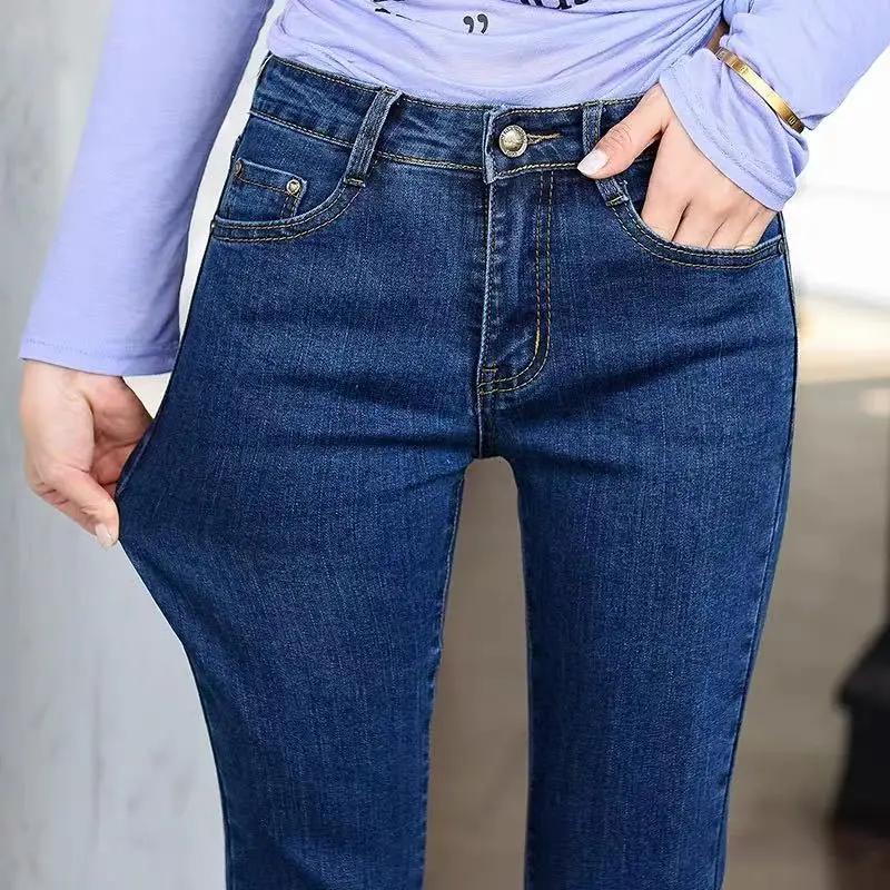 Fashion Womens Mom Black High Waist Flare Jeans Woman Skinny Bell Bottom Denim Pants Women Wide Leg Vintage Jean Mujer