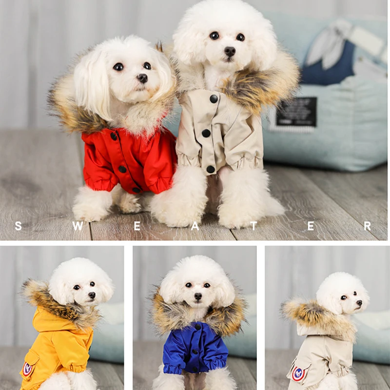 Зимняя одежда для собак ветрозащитная парка теплый пуховик питомцев пальто