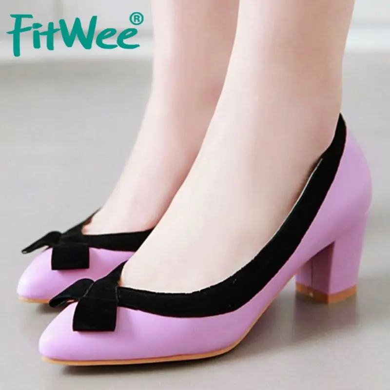 FITWEE Brand Women Pumps Mixed Color Thick High Heels Shoes Office Ladies Daily Club Fashion Footwear Size 33-43 | Обувь