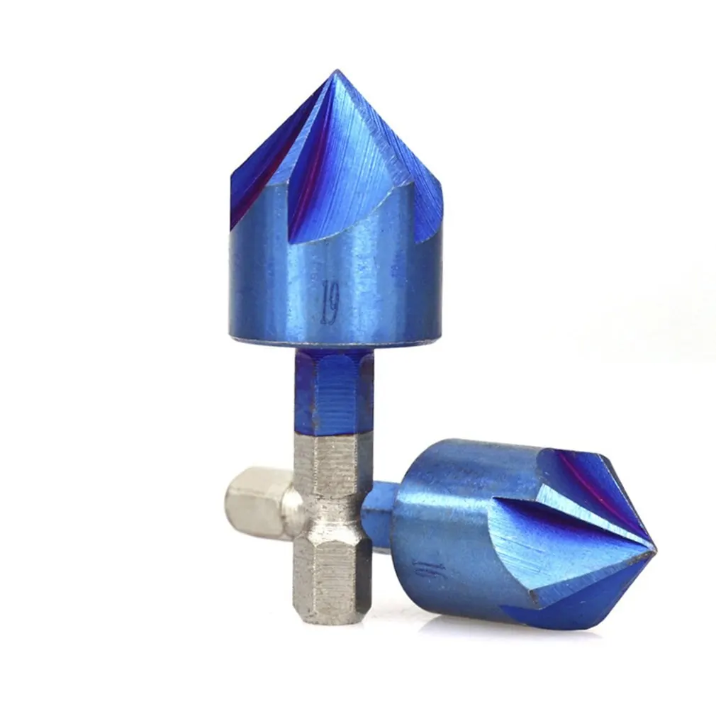

6-piece set of blue coating 90 degree five-blade chamfering tool with hexagon handle 6-19mm Supplies