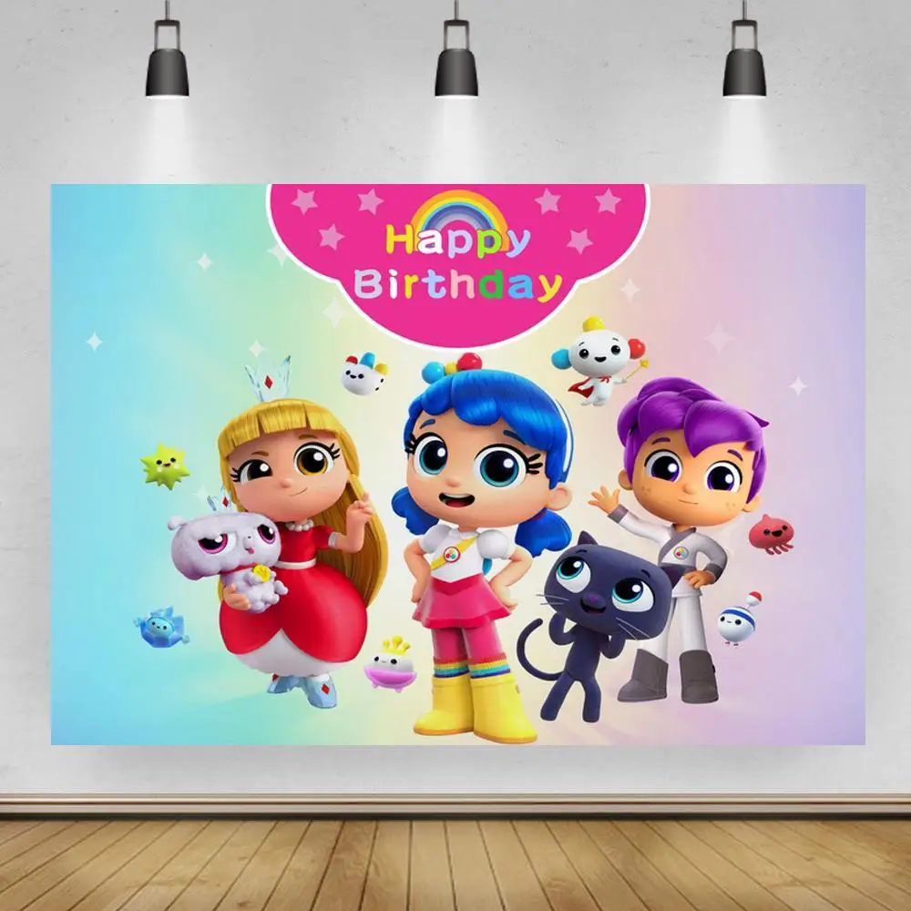 

Happy Birthday Girl Princess Backdrops Photography Kids Family Dinner Party Table Decor Wall Poster Cartoon Photo Background