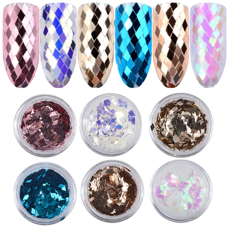 

6Pcs Rhombus Diamond Sparkling Nail Sequins Glitters Set 3d Dazzling Charm Nail Tips Accessories Decorations