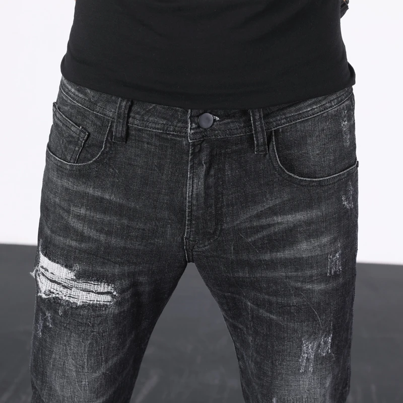 Мужские рваные джинсы KSTUN черные Стрейчевые облегающие потертые уличные брюки в
