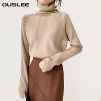 ouslee cotton turtleneck women sweater autumn winter elegant slim female knitted pullover casual stretched sweaters jumper femme