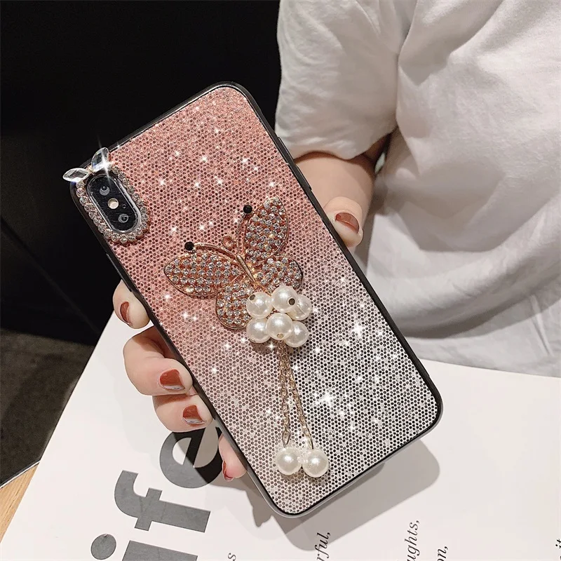 Роскошный блестящий чехол с жемчужной бабочкой для iPhone X, XR, XS, Max, 6, 6 S, 7, 8 Plus, 11 Pro, Max, чехол для телефона, для Galaxy S8, S9, S10, чехол - Цвет: 2