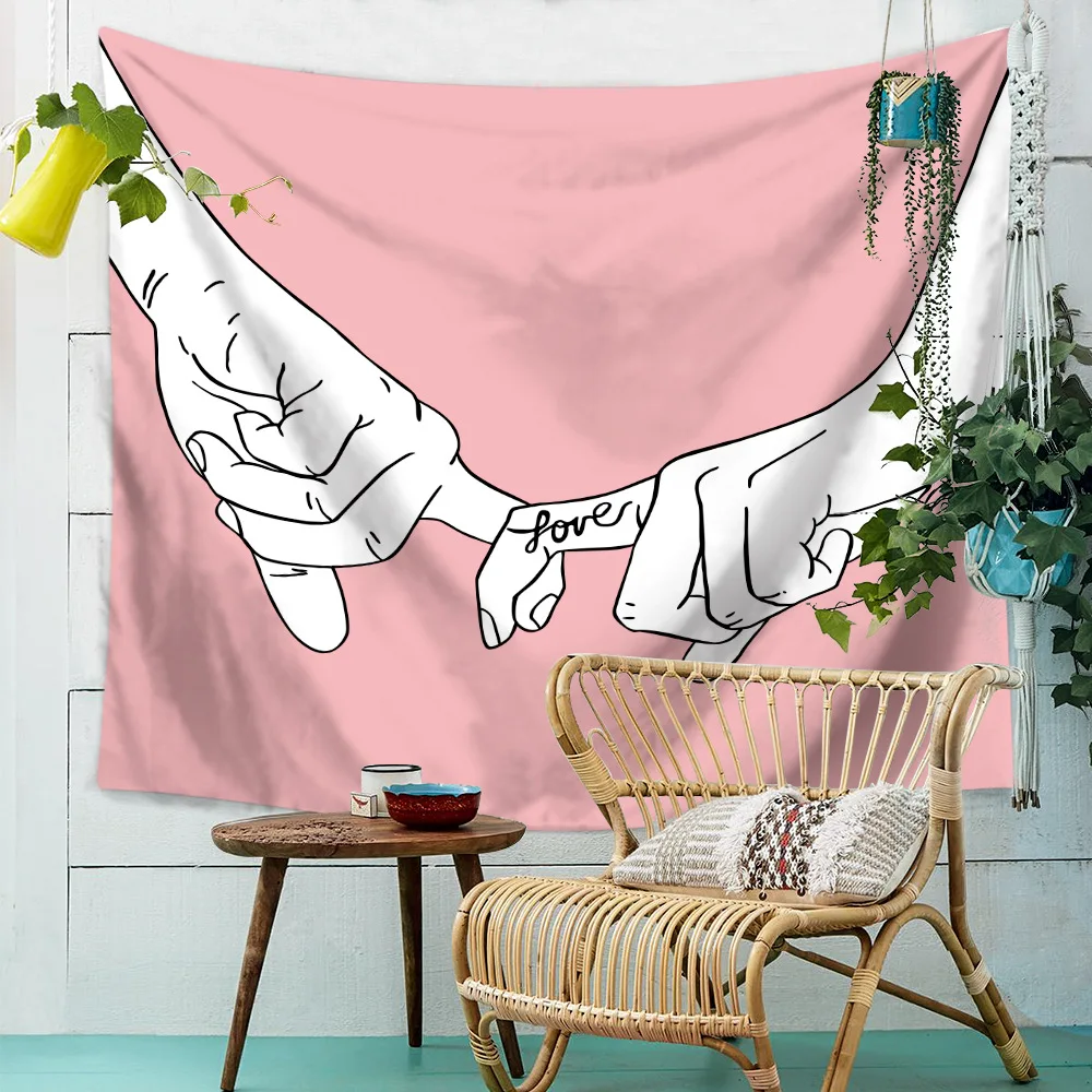 Настенный гобелен в стиле хиппи настенный розовый с изображением влюбленных