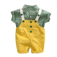 new summer baby boys clothes suit children girls plaid shirt overalls 2pcssets toddler casual clothing infant kids tracksuits