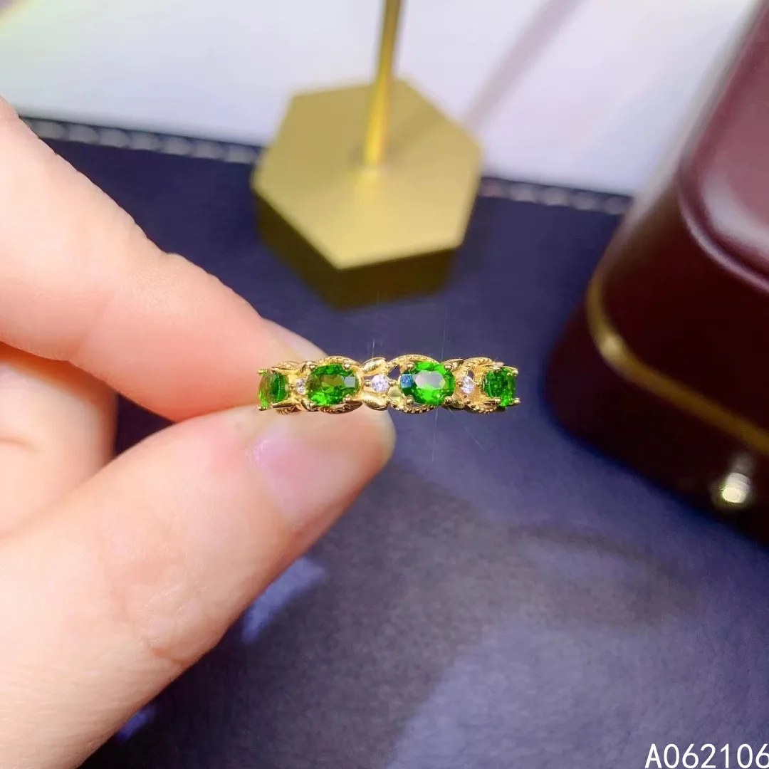 

925 Pure Silver Chinese Style Natural Diopside Women's Classic Trendy Fresh Adjustable Gem Row Ring Fine Jewelry Support Detecti