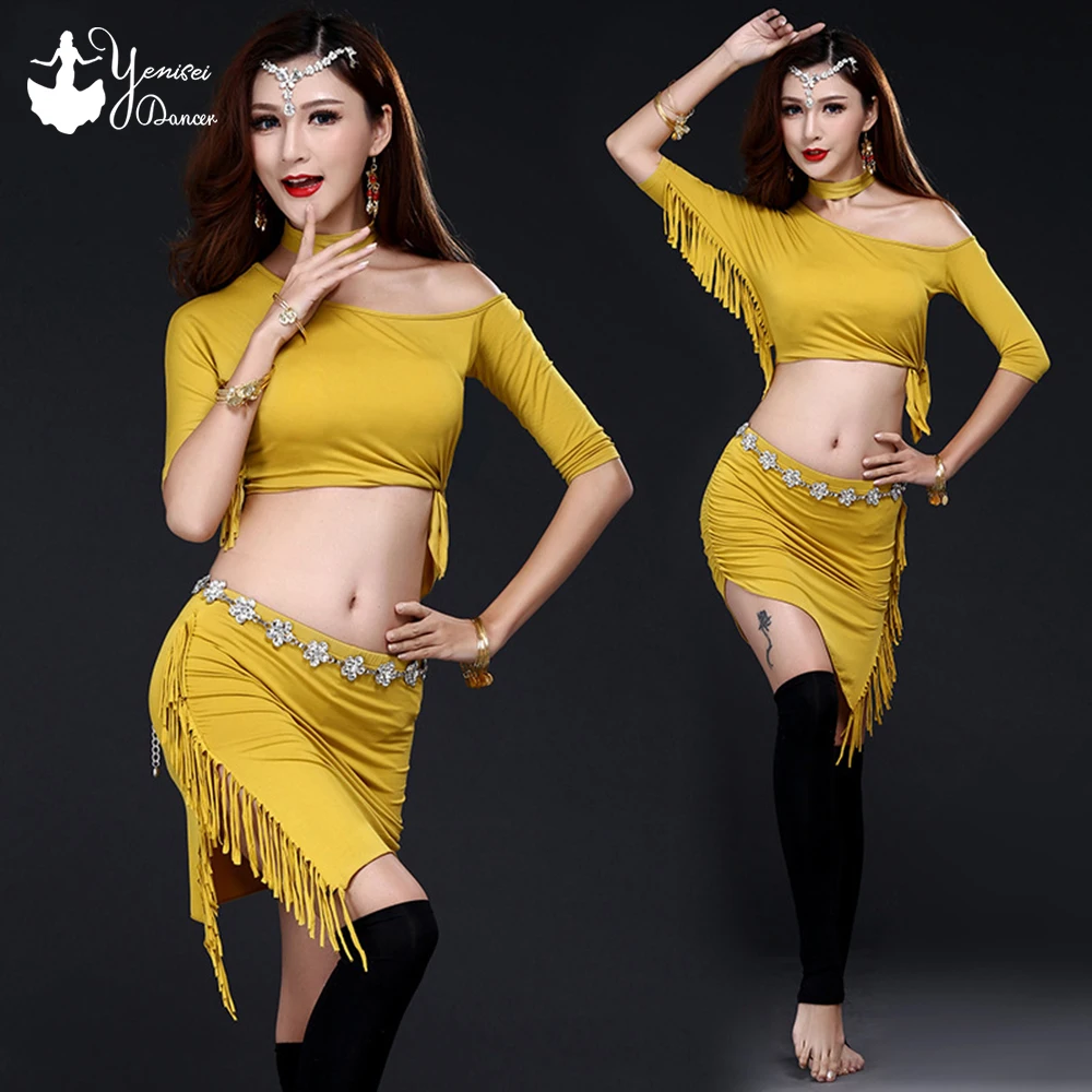 Костюм для танца живота женский пикантный комплект из топа с коротким рукавом до