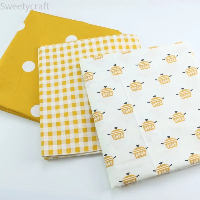 Хлопчатобумажная ткань с желтым точечным переплетением принтом в виде саржи для