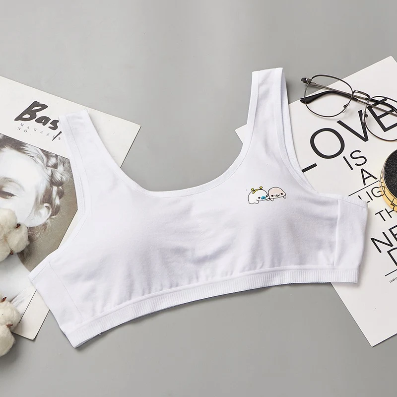 Подростковый комплект для девочек; летние хлопковые UnderwearSolid Цвет мультфильм печатных бесшовные для подростков; Бюстгальтер для подростков; мягкое удобное нижнее белье