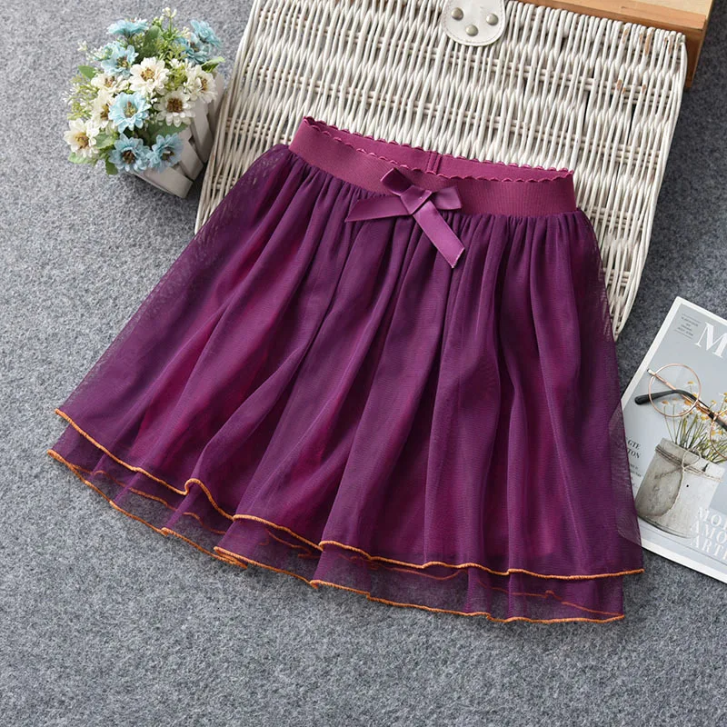 Детские вечерние юбки с бантом для девочек черные серые фиолетовые синие на