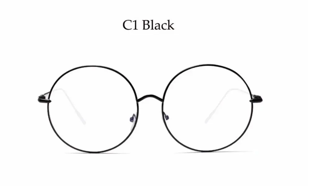 Black Clear Большие прозрачные круглые очки, серебристая металлическая оправа, винтажные сексуальные круглые очки, брендовые дизайнерские Огромные большие очки ботаника для женщин - Цвет оправы: Black Clear