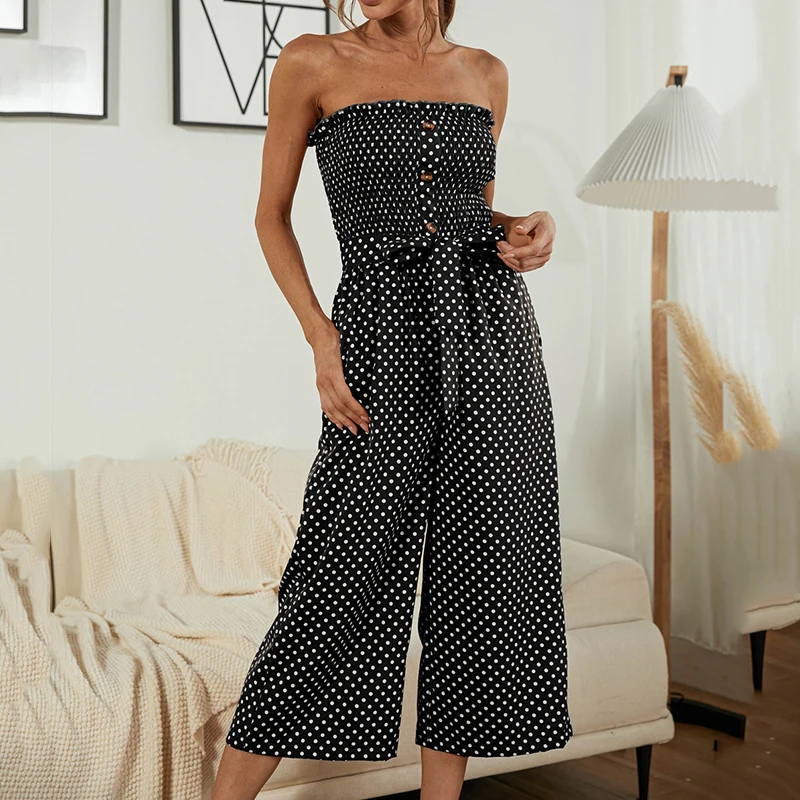 

long jumpsuit women elegant Bodysuit Summer 2021 hot-selling buttoned polka dot tube top jumpsuit women one piece outfits