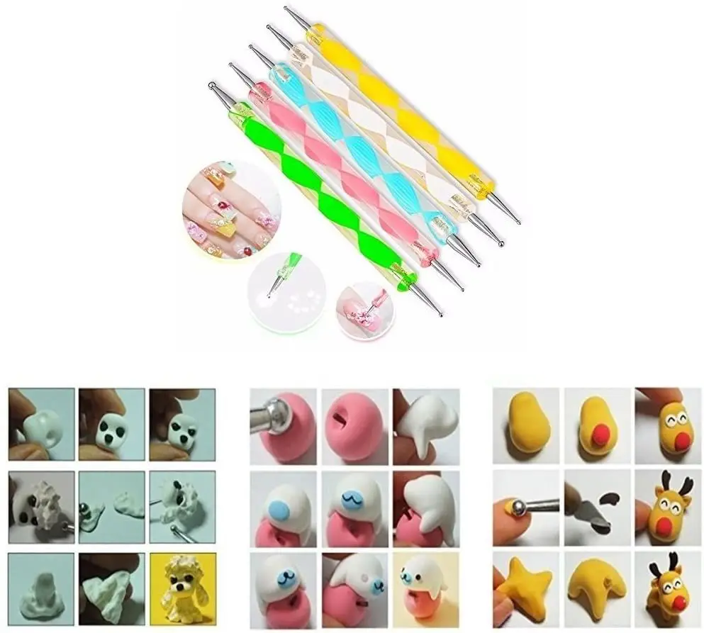 

Silicon Color Shaper & Emossing Dotting Pens Ball Stylus Set Potters Tool Kit Sculpey Polymer Clay Scoring Clay Tool Embossing