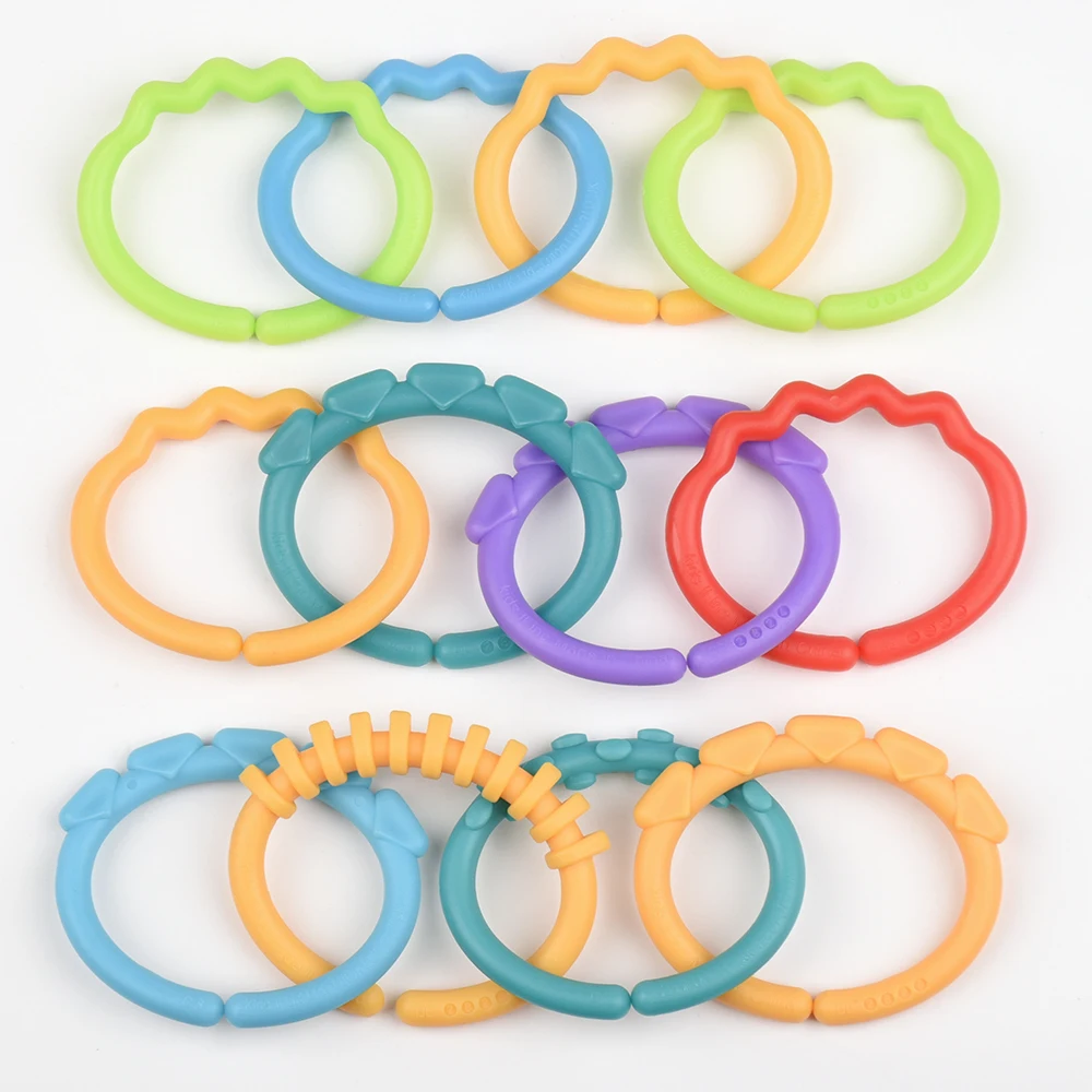 12Pcs/set Plastic Grip Baby Teether Rattles Rubber Rainbow Ring Molars Rattle Safety Toys for Children Crib Bed Stroller Hanging | Дом и сад