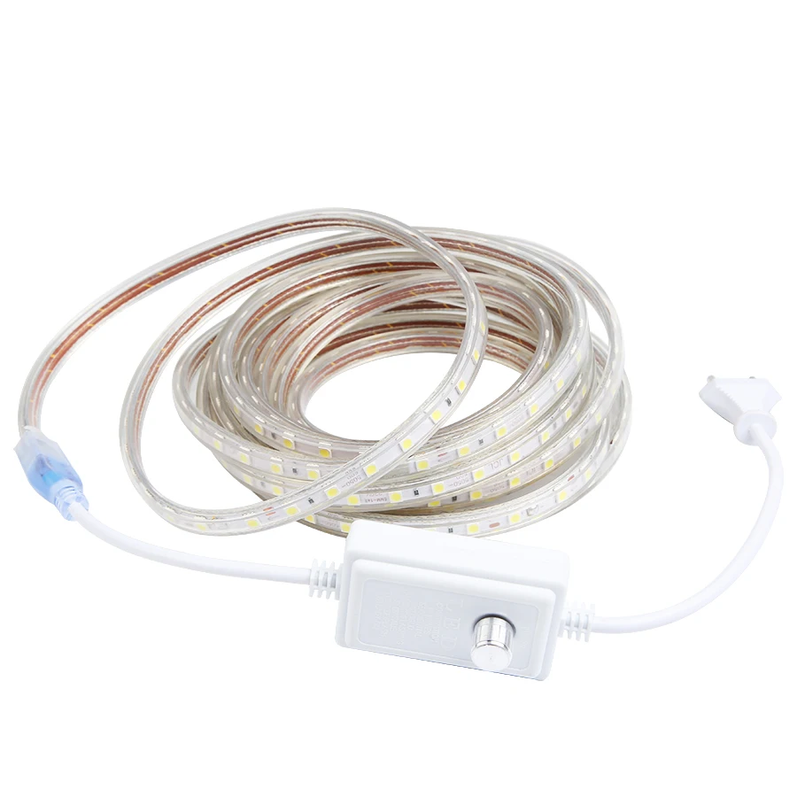 Светодиодная лента 220 В гибкая SMD 5050 1 м 5 10 15 20 Водонепроницаемая IP67 с диммером