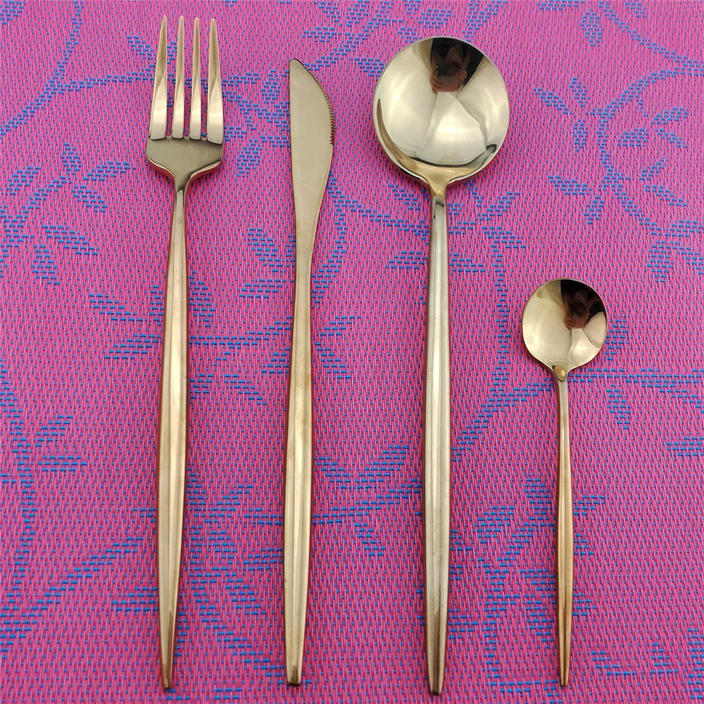 Кухонная утварь набор столовых приборов блестящее золото посуды 18/10 Нержавеющая