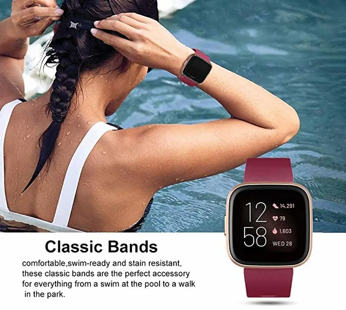 Ремешок сменный для Fitbit Versa / 2 мягкий силиконовый водонепроницаемый браслет