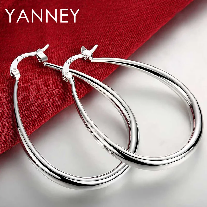 

YANNEY Silver Color Luxury 40MM U Shape Hoop Earrings For Women Fashion Charm Party Jewelry Gifts