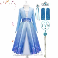 elsa party wear princess dress for girls fancy snow queen cosplay pageant frocks kids long sleeve elsa carnival clothing