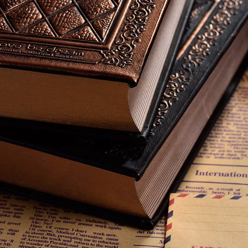 European Vintage Emboss Hardcover Notebook Luxury Leather Cover Black Gold Diary Journal Book Office School Stationery Supplies |
