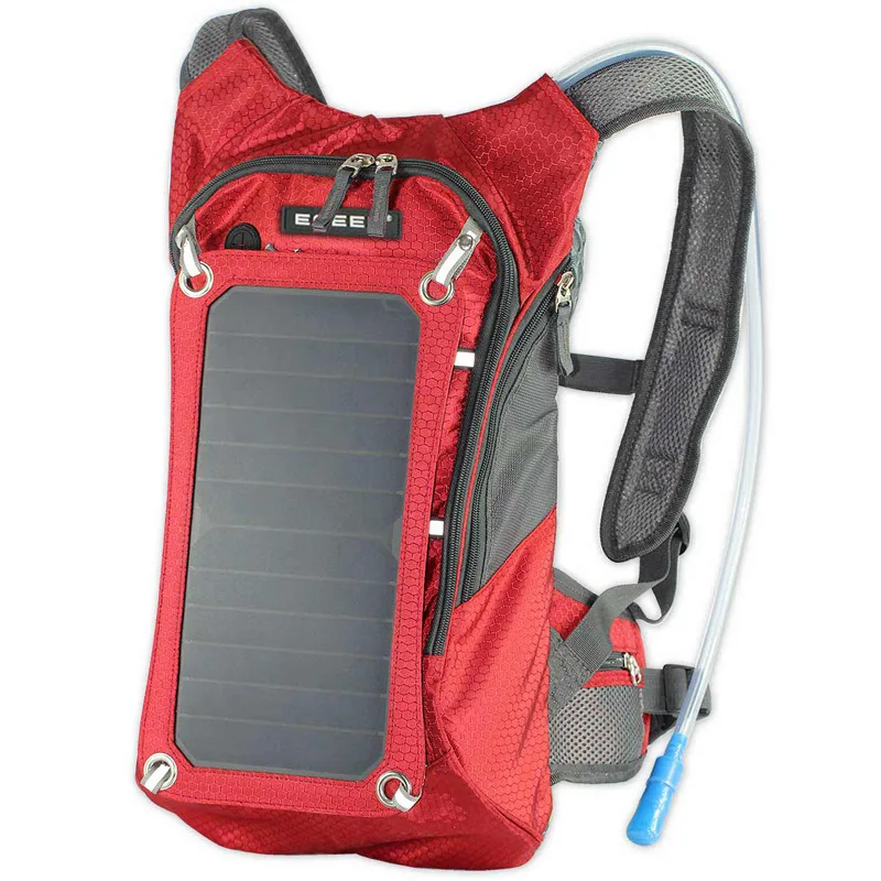 Solar Backpack 7W Solar Panel Charge For Cell Phones and 5V Device Power Supply Hiking Backpack with 2L Water Bag