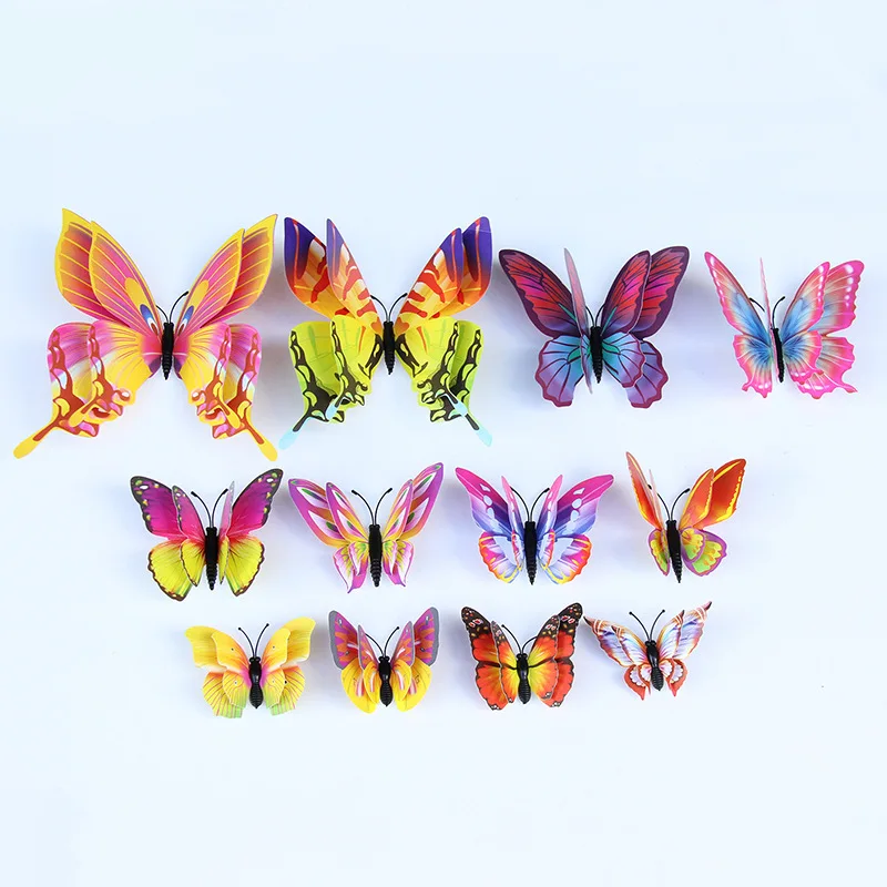 

12pcs/lot Colorful Magnet Butterfly Wall Sticker Double-Layer 3D Simulation Butterfly Home Decoration Wall Stickers