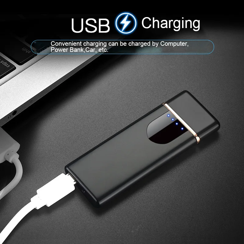 Charging Lighter Touch Mode Induction Windproof Electronic Ultra-Thin USB Cigarette Custom Metal Double Arc  Дом и