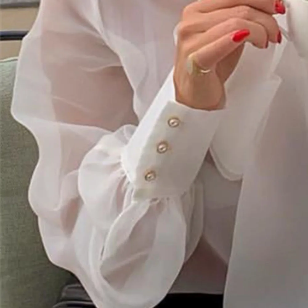 Белые женские топы блузки с отворотом прозрачные простые стандартные рубашки