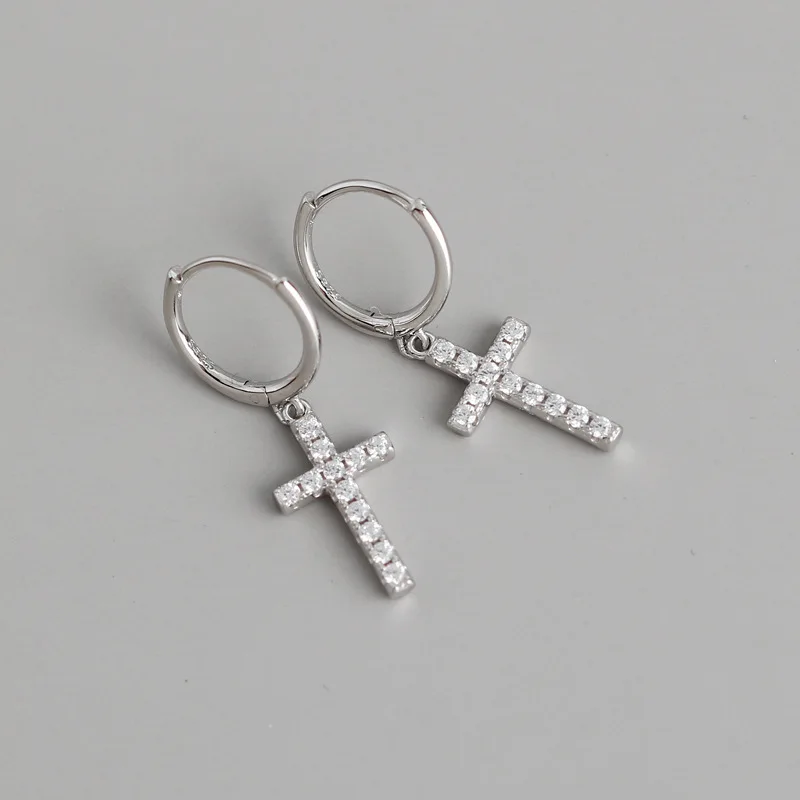 

925 Sterling Silver Crystal Cross Charms Stud Earrings For Women Wedding Party Jewelry eh1139