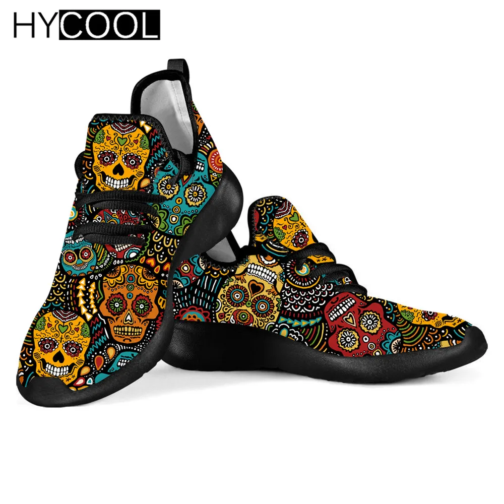 

HYCOOL New Trend Women Men Lightweight Sneakers Sugar Skull Art Printing Breathable Mesh Air Comfort Sports Shoes Scarpe Donna