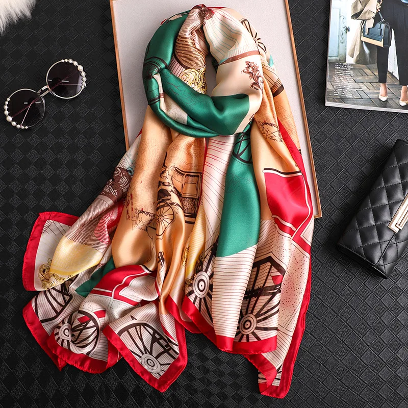 

Шелковый шарф для женщин на весну и осень, новый европейский и американский модный великолепный шарф, Женская длинная Солнцезащитная шаль, ...