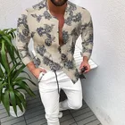 Рубашка мужская на пуговицах, Повседневная пляжная приталенная, с длинным рукавом, однобортный цветочный кардиган из хлопка и льна, лето