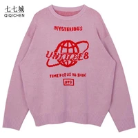 street sweater women earth letter harajuku kniting tops loose warm pullover autumn winter japanese girl pullover sweater 2021