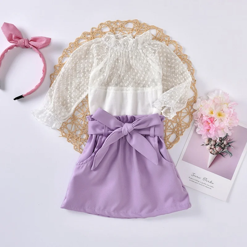 

Girls Clothes Set Baby Lace White Tops Solid Skirts Girl Clothing 2PCS Outfits Toddler Children Sets1