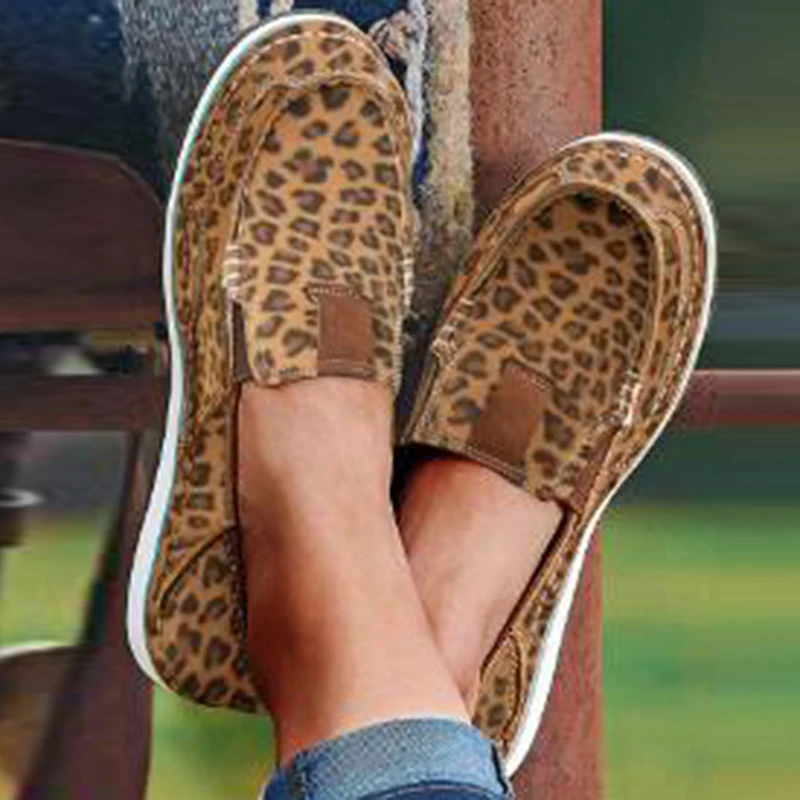 

Autumn Women Shoes Plus Size 43 PU Breathable Casual Ladies Loafers Leopard Fashion Slip On Flats Shoes