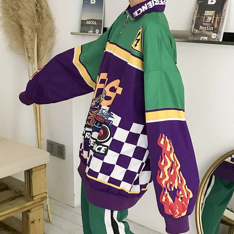 

Spring and Autumn Women Fashion Printed Loose Plus Size Pullover Lapel Long Sleeve Tops Woman Jacket Coat Women Sweatshirt