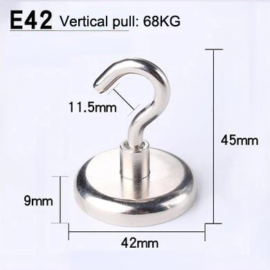 E42(pull max 68KG) 1 шт./лот неодим-железо-боровые бытовой металлический магнит магнитный крючок Железный крепкий крючок супер магнит для рыбалки устойчивая присоска - Цвет: E42(pull max 68KG)