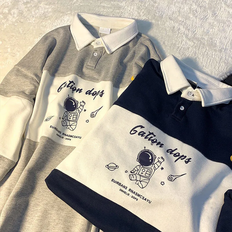 Свободное зимнее винтажное худи с воротником поло в стиле Харадзюку Топ оверсайз