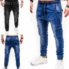 Мужские классические высокоэластичные джинсы-карго для бега, потертые зауженные джинсы из денима, молодежные и стильные джинсы с несколькими карманами;